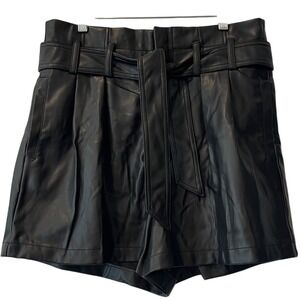 Fahsyee Women's Black Faux Leather High Waist Shorts‎ Large